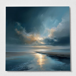 Cornwall Abstract Beach Blue Art for Living Room | Warm Tones Canvas Wall Art