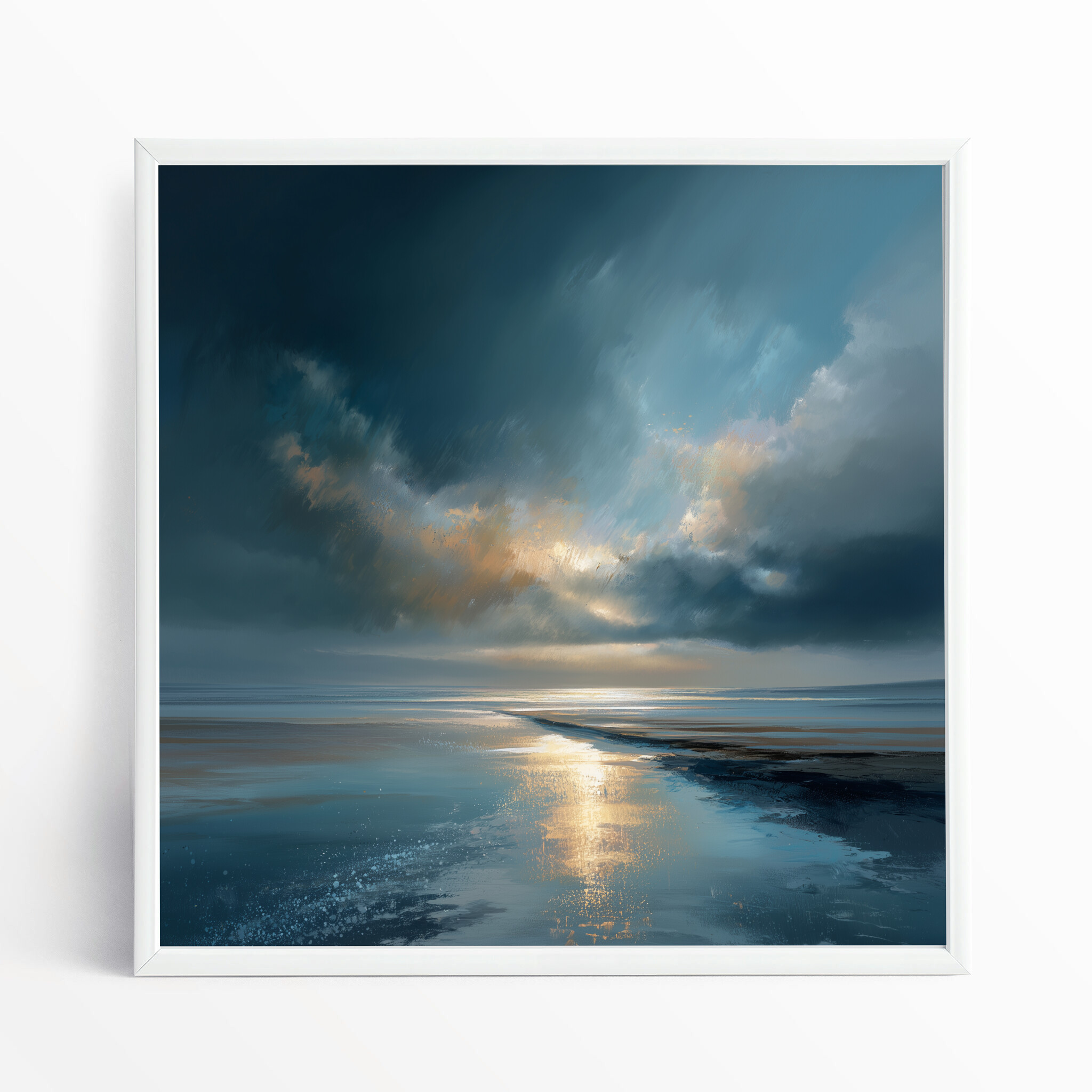 Cornwall Abstract Beach Blue Art for Living Room | Warm Tones Canvas Wall Art