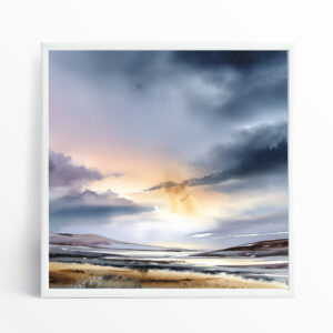 Scottish Highlands Abstract Blue Art for Living Room | Impressionist Landscape Home Decor - WFP
