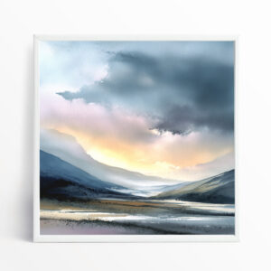 Scottish Highlands Watercolour Pastel Living Room Wall Art | Impressionist Landscape Home Decor