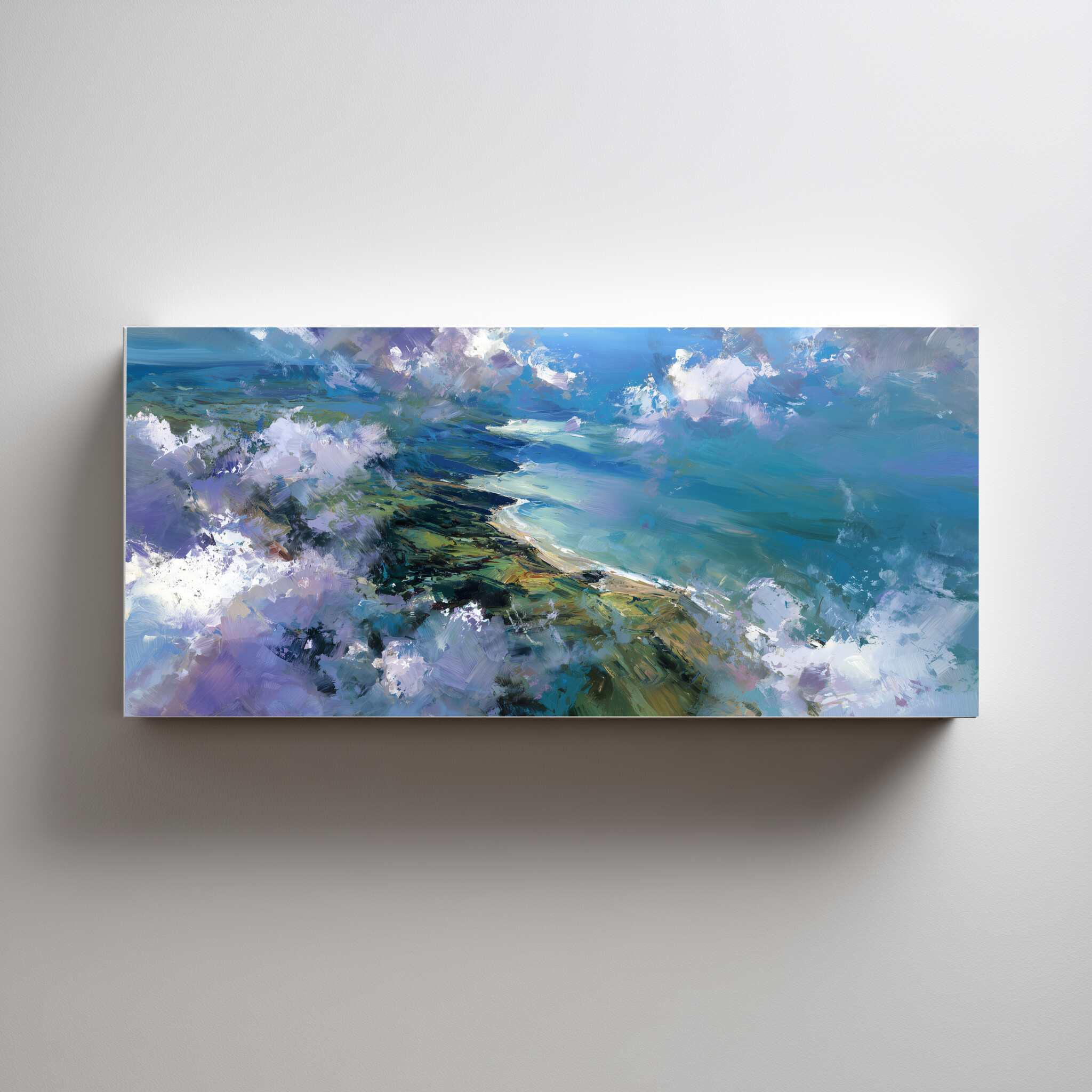Cornwall Coast Abstract Blue Landscape Living Room Wall Art | Modern Ocean Home Decor - C