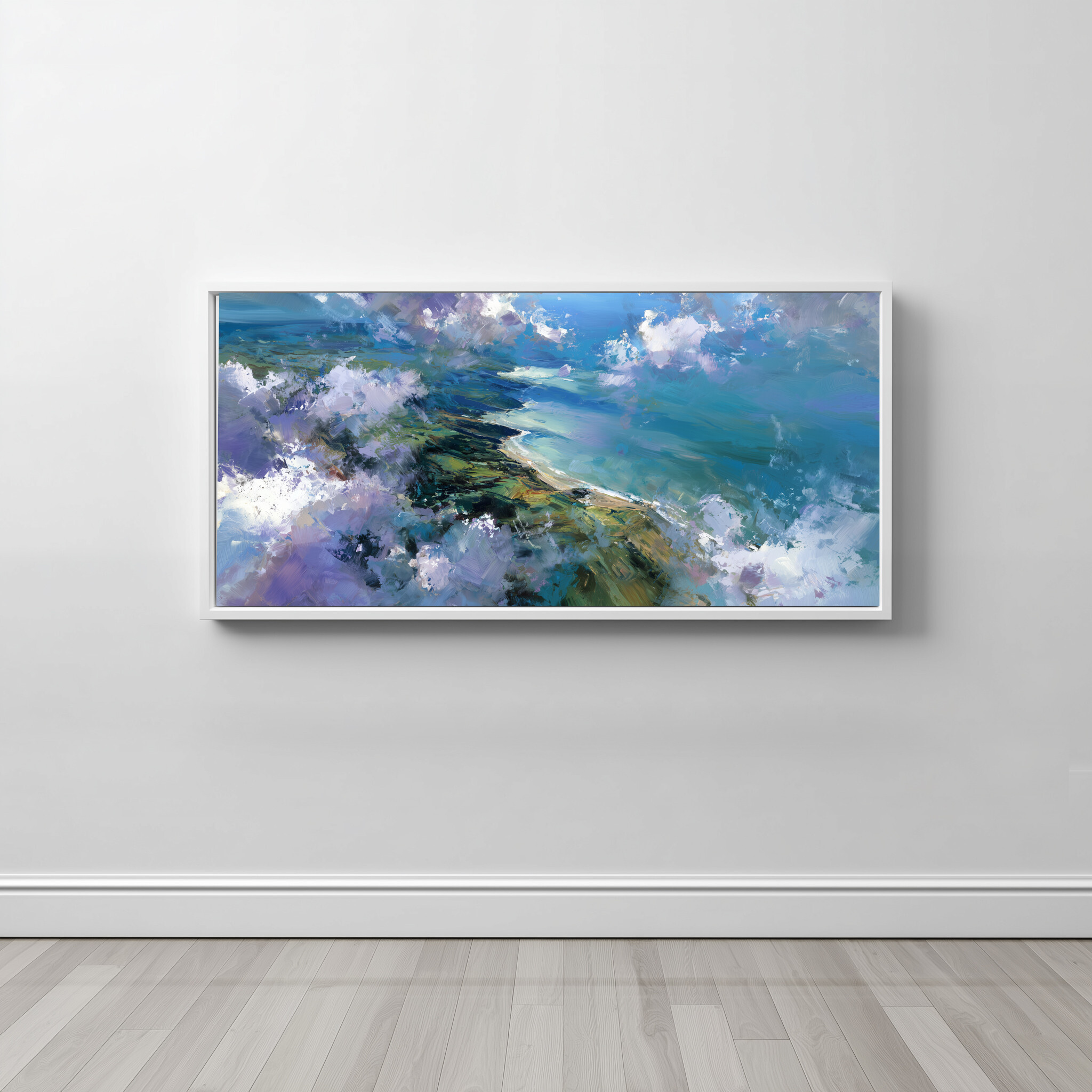 Cornwall Coast Abstract Blue Landscape Living Room Wall Art | Modern Ocean Home Decor - CWF
