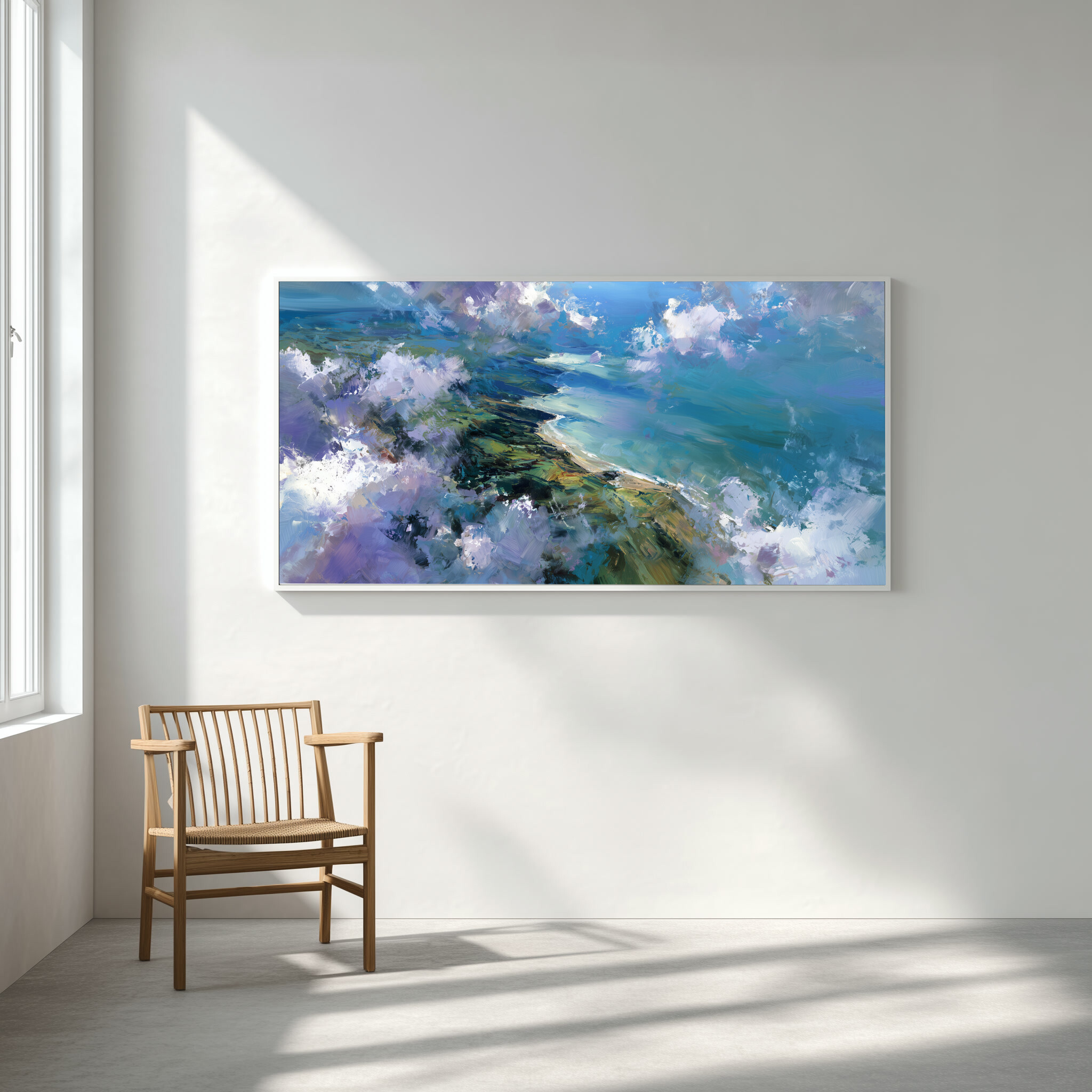 Cornwall Coast Abstract Blue Landscape Living Room Wall Art | Modern Ocean Home Decor -