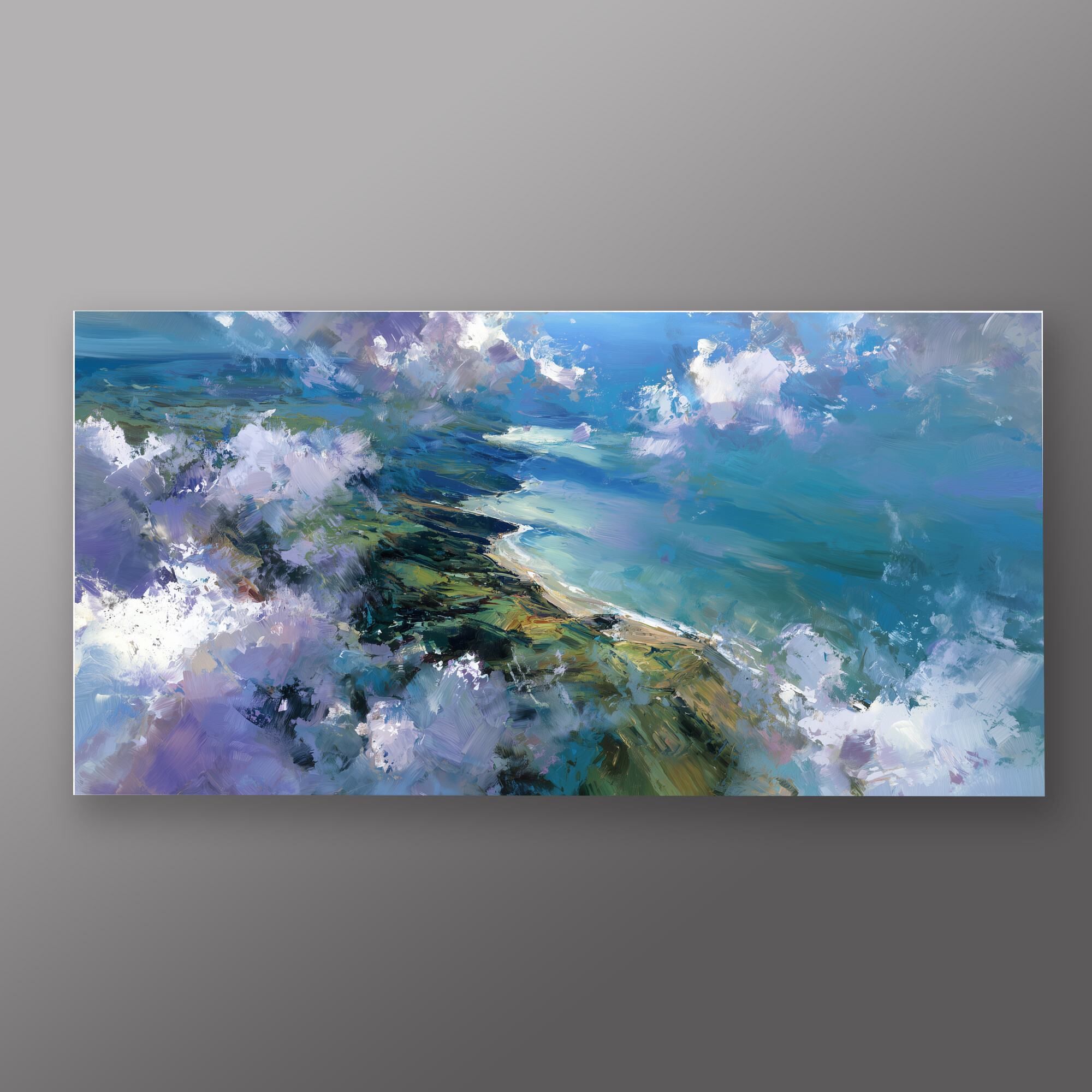 Cornwall Coast Abstract Blue Landscape Living Room Wall Art | Modern Ocean Home Decor - P