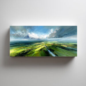 Southdowns From Above Impressionist Green Living Room Wall Art | Modern Canvas Home Decor - C