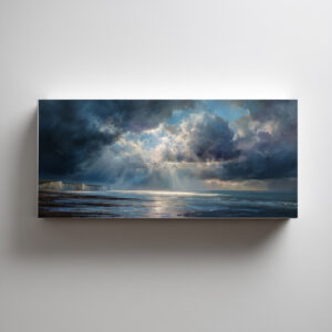 Seven Sisters Impressionist Blue Living Room Wall Art | Coastal Landscape Home Decor - C
