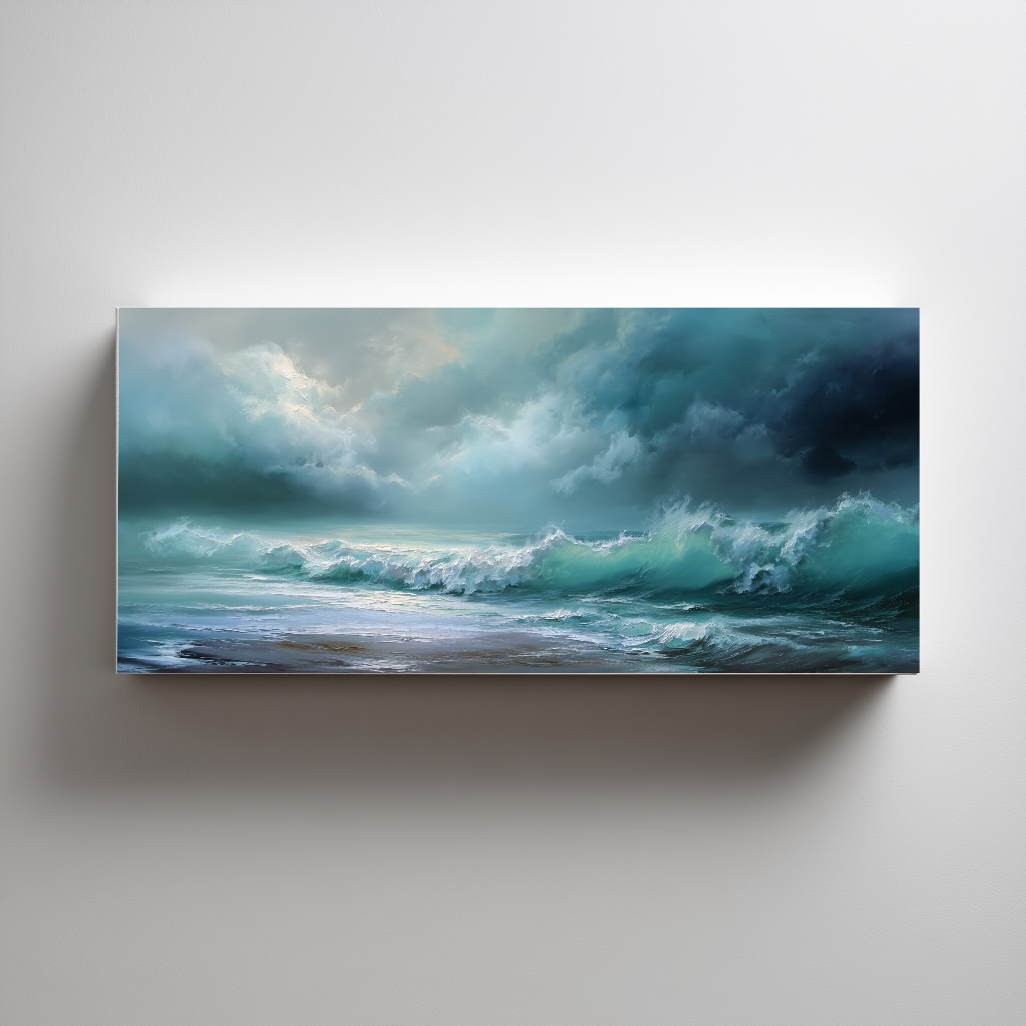 Cornwall Ocean Wave Abstract Blue Art for Living Room | Modern Canvas Print - C