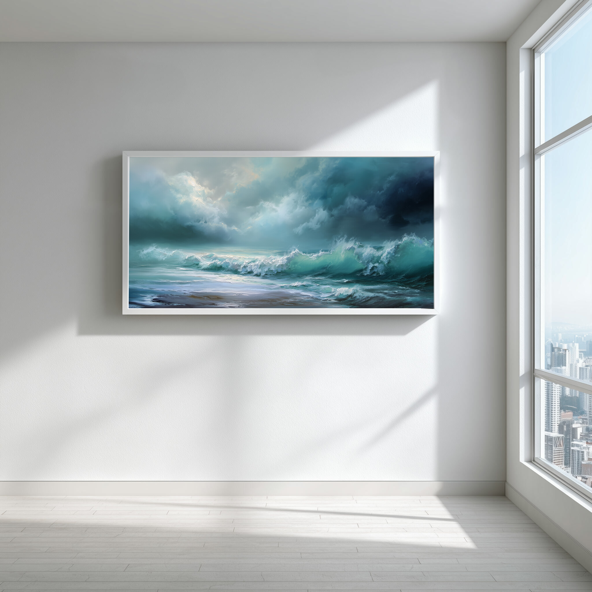 Cornwall Ocean Wave Abstract Blue Art for Living Room | Modern Canvas Print -