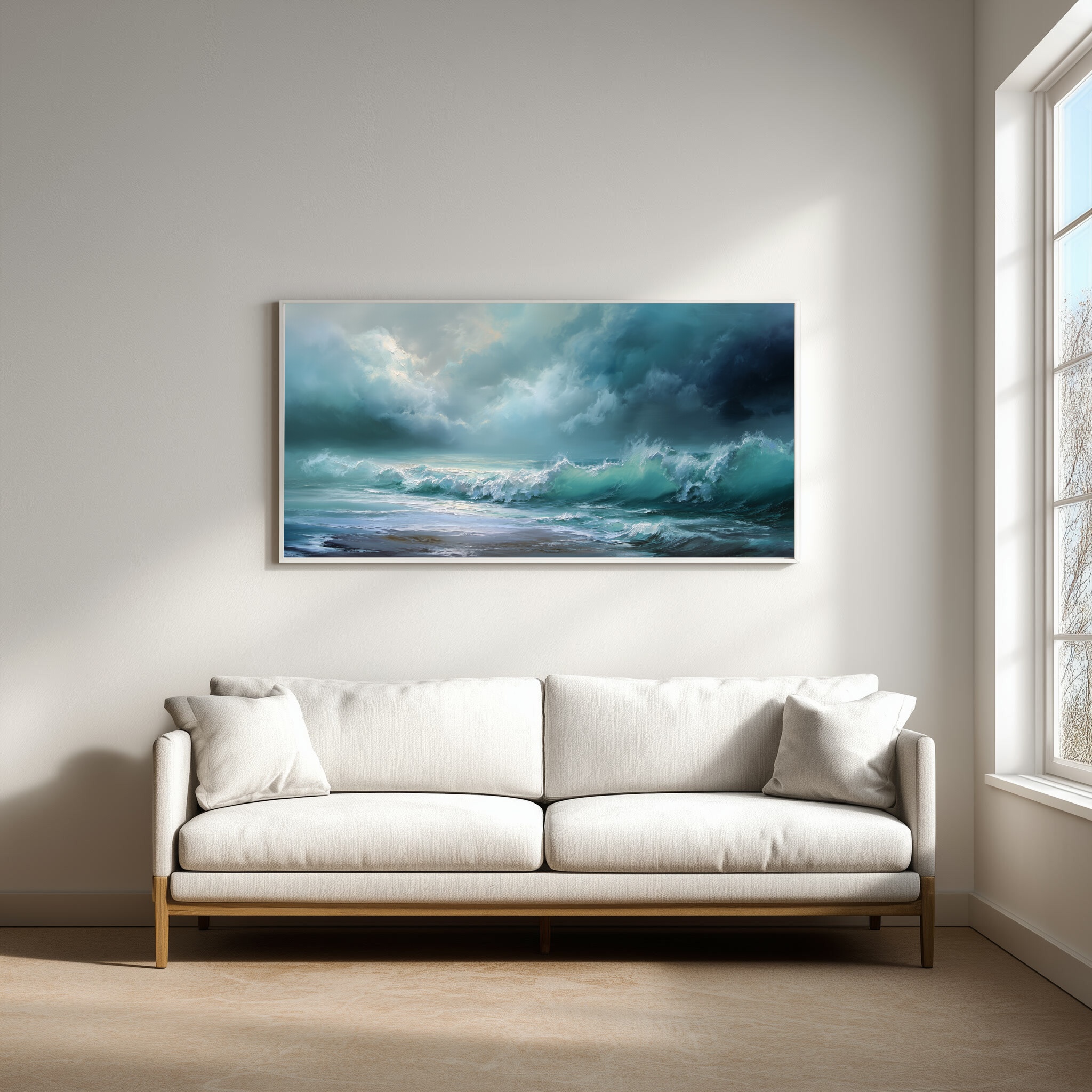 Cornwall Ocean Wave Abstract Blue Art for Living Room | Modern Canvas Print -