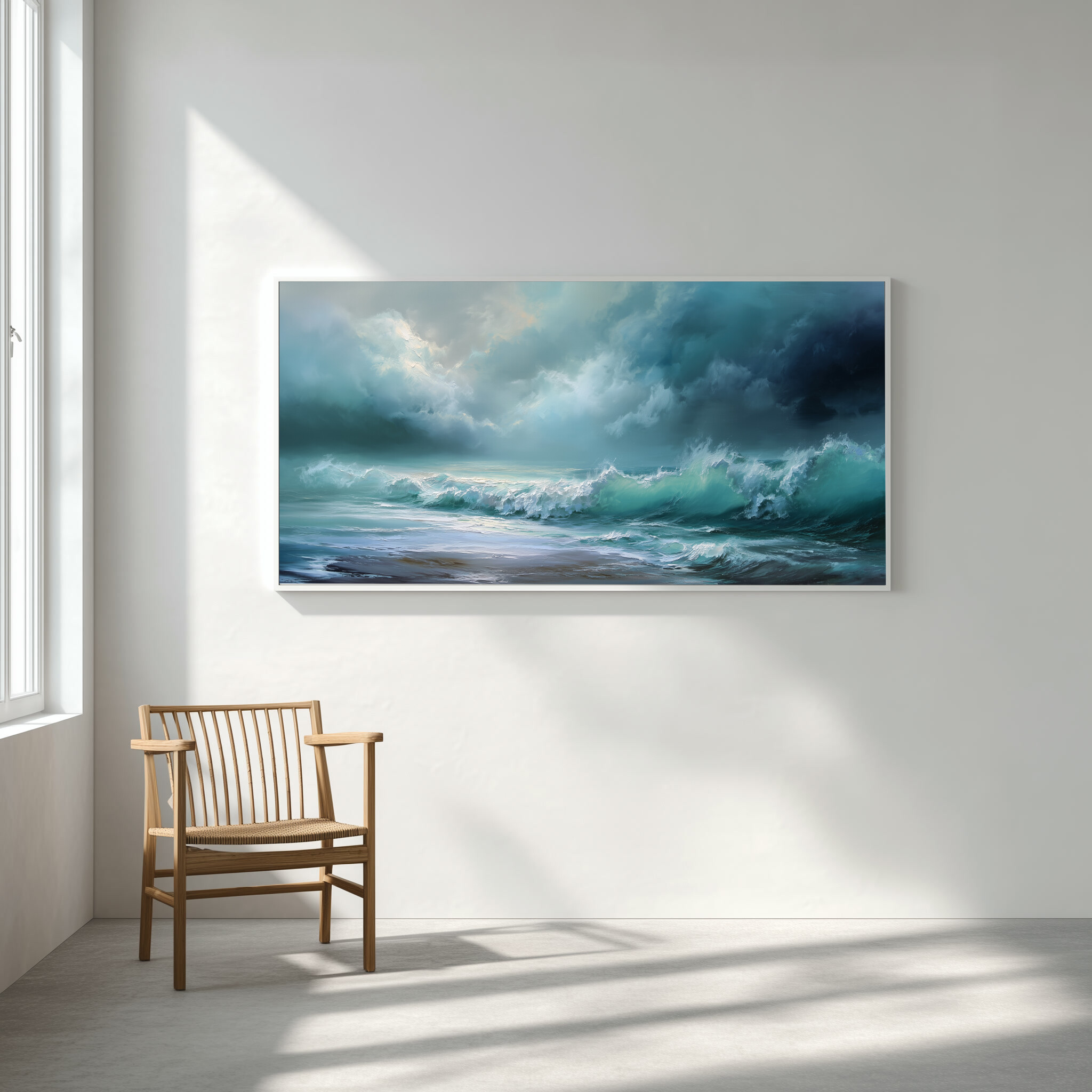 Cornwall Ocean Wave Abstract Blue Art for Living Room | Modern Canvas Print -