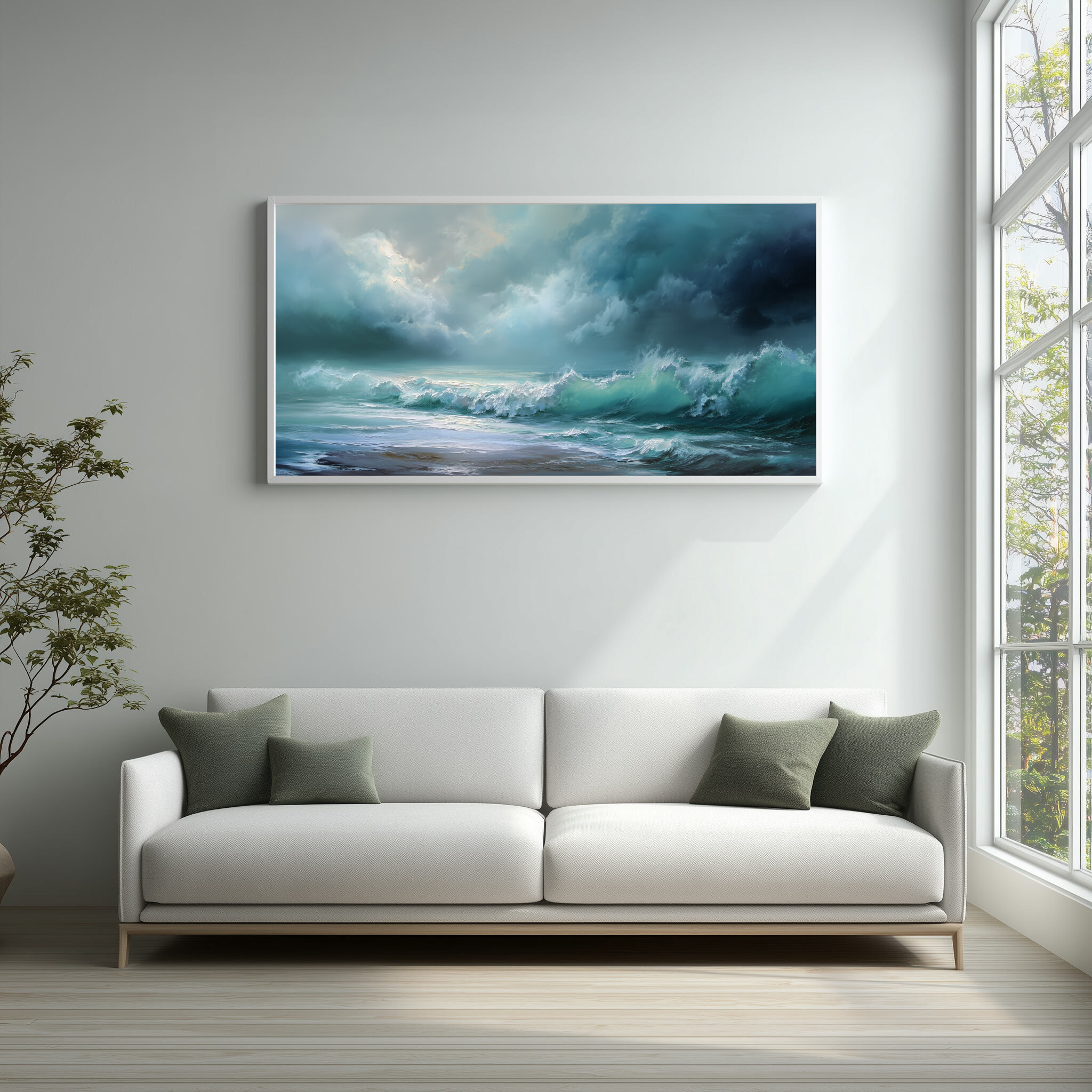 Cornwall Ocean Wave Abstract Blue Art for Living Room | Modern Canvas Print - WFP