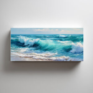 Cornwall Breaking Waves Impressionist Blue Art | Coastal Living Room Wall Art - C