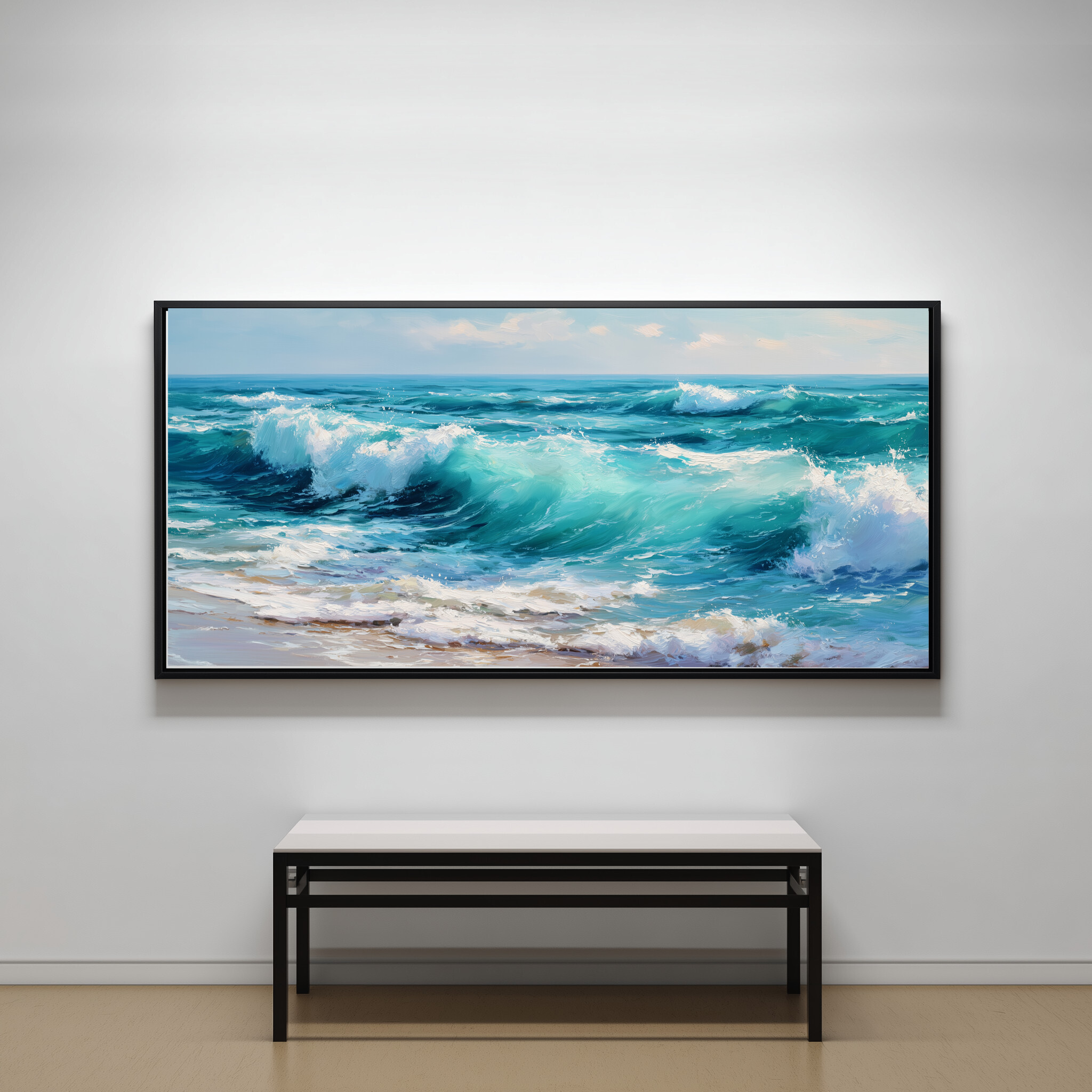 Cornwall Breaking Waves Impressionist Blue Art | Coastal Living Room Wall Art - CBF