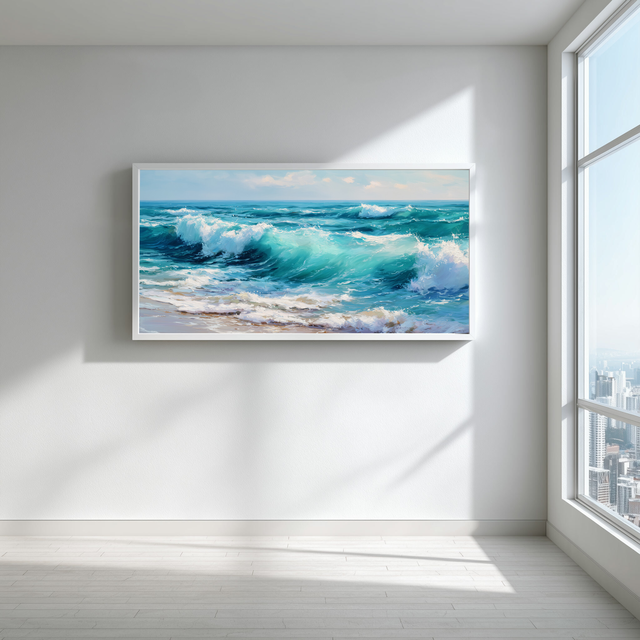Cornwall Breaking Waves Impressionist Blue Art | Coastal Living Room Wall Art -