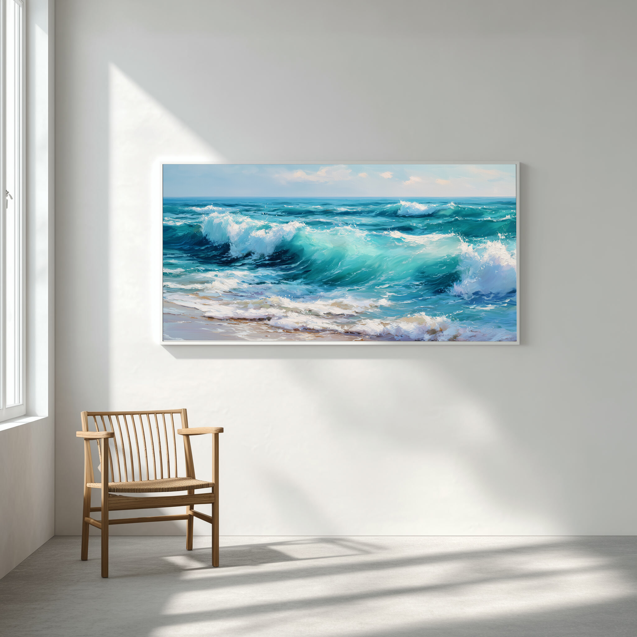 Cornwall Breaking Waves Impressionist Blue Art | Coastal Living Room Wall Art -