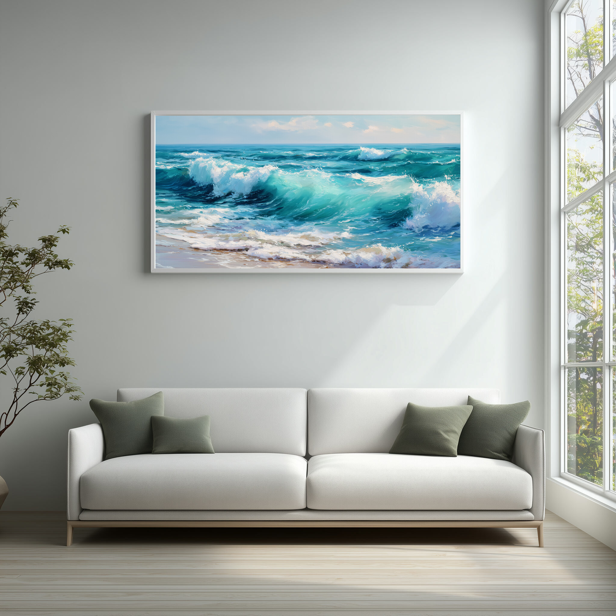 Cornwall Breaking Waves Impressionist Blue Art | Coastal Living Room Wall Art - WFP