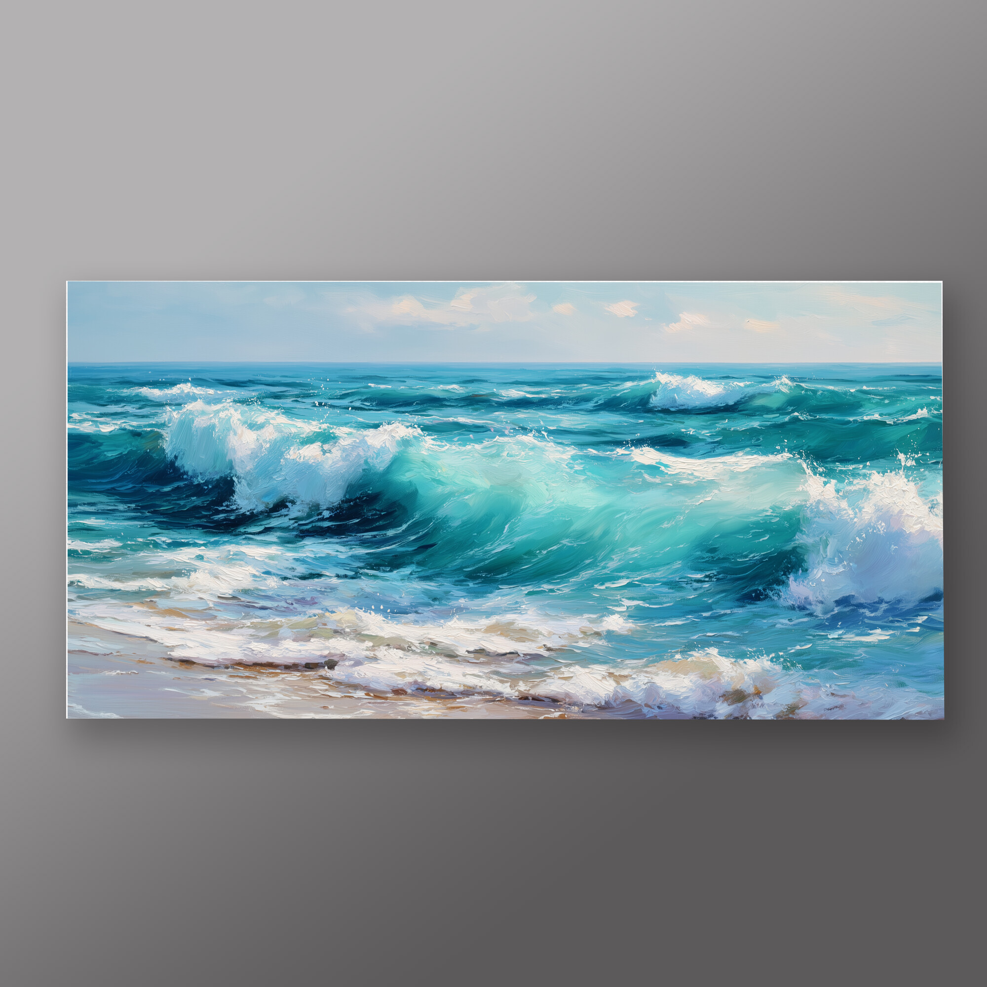 Cornwall Breaking Waves Impressionist Blue Art | Coastal Living Room Wall Art - P