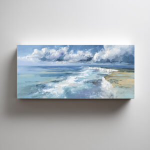 Birling Gap Cliffs Impressionist Blue Living Room Wall Art | Coastal Canvas Print - C