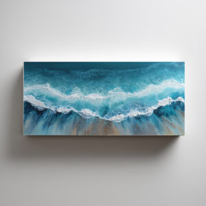 Cornwall Wave Abstract Blue Ocean Living Room Wall Art | Modern Coastal Home Decor - C