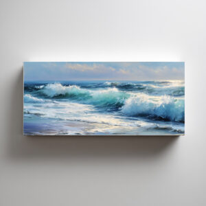 Cornwall Ocean Art Abstract Blue Living Room Canvas Print | Coastal Home Decor - C