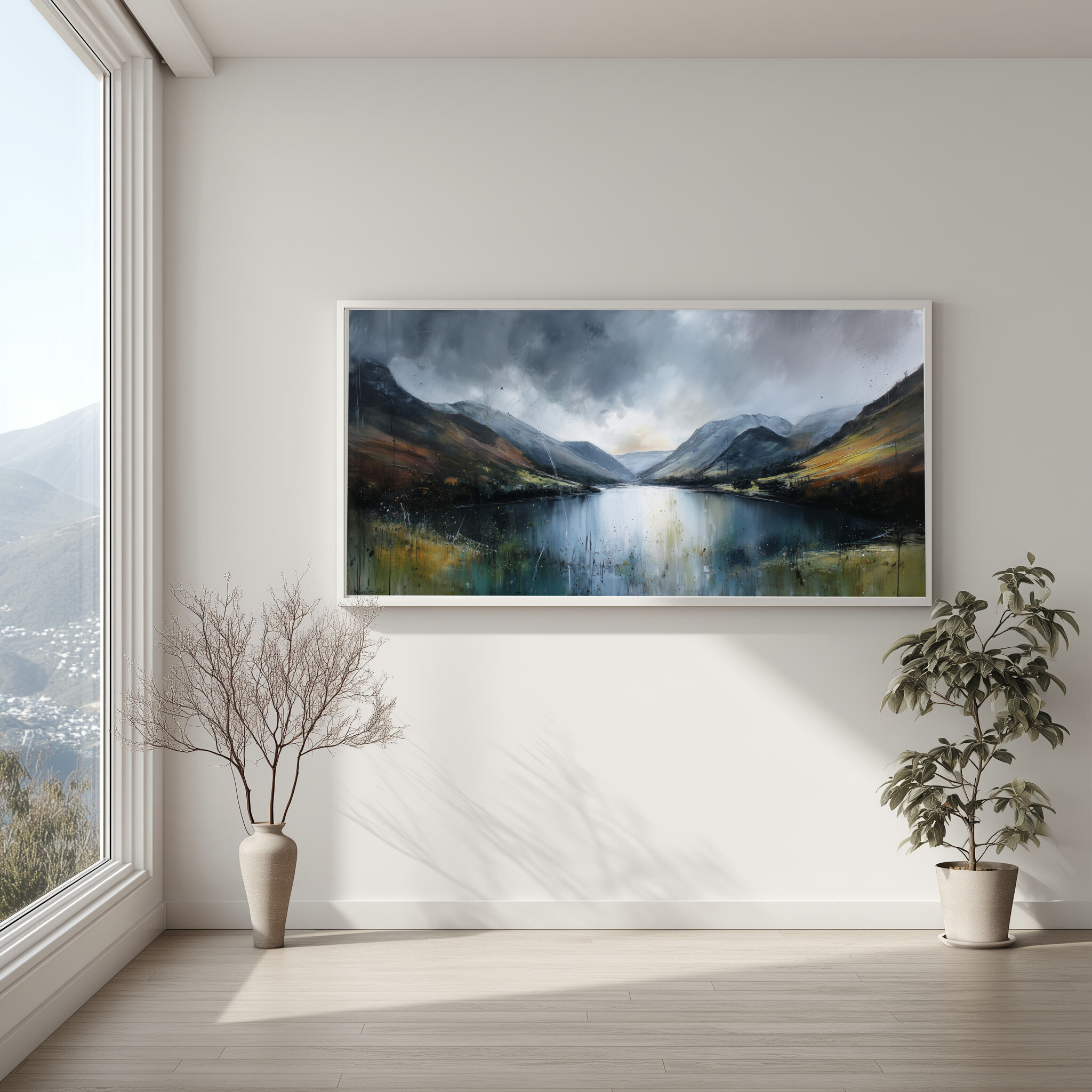 Brothers Water Moody Grey Tones Impressionist Living Room Wall Art | Elegant Landscape Canvas Print -