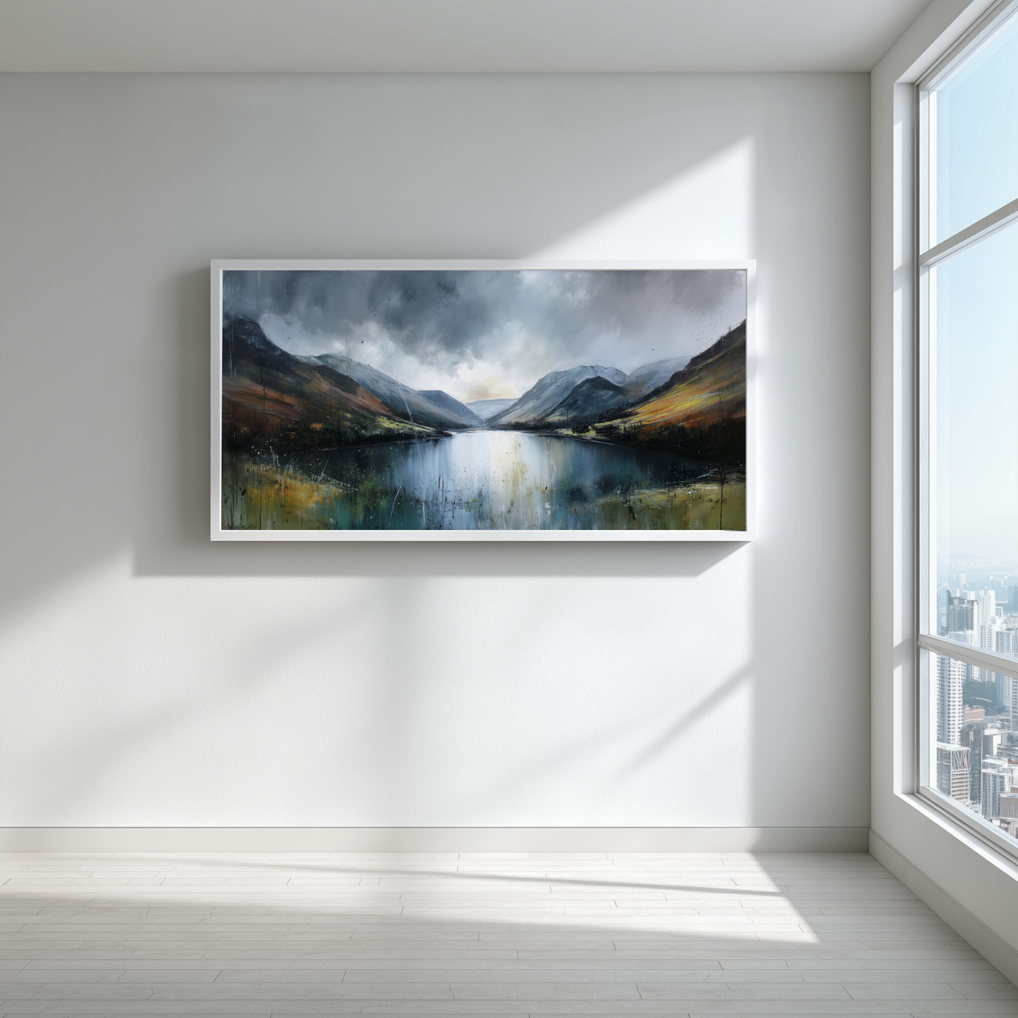 Brothers Water Moody Grey Tones Impressionist Living Room Wall Art | Elegant Landscape Canvas Print -