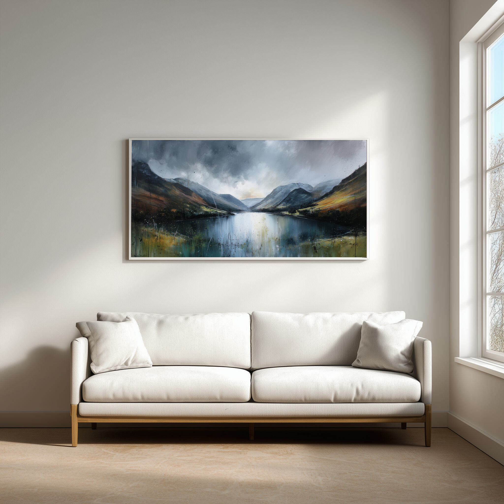 Brothers Water Moody Grey Tones Impressionist Living Room Wall Art | Elegant Landscape Canvas Print -