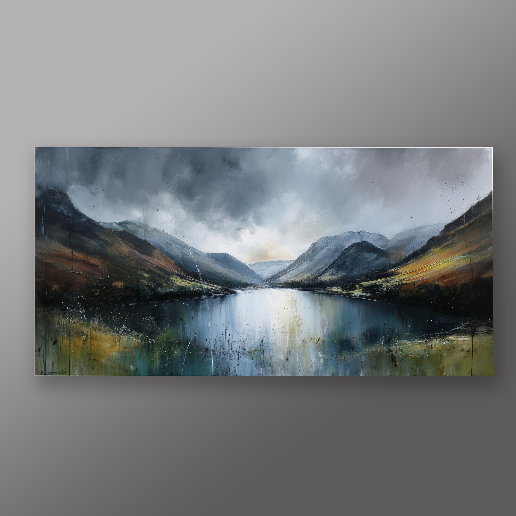 Brothers Water Moody Grey Tones Impressionist Living Room Wall Art | Elegant Landscape Canvas Print - P