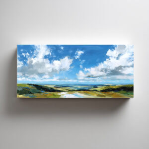 Southdowns View Impressionist Blue Tones Living Room Wall Art | Tranquil Landscape Home Decor - C