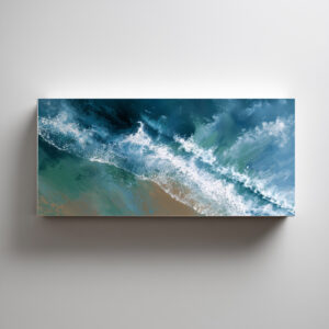 Cornwall Waves Abstract Blue Art Living Room Decor | Ocean Wall Art Canvas Print - C