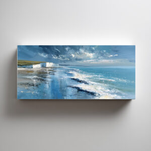 Cuckmere Haven Beach Impressionist Blue Coastal Living Room Wall Art | Serene Home Decor - C
