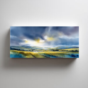 Firle Southdowns Impressionist Blue Green Living Room Wall Art | Abstract Landscape Home Decor - C