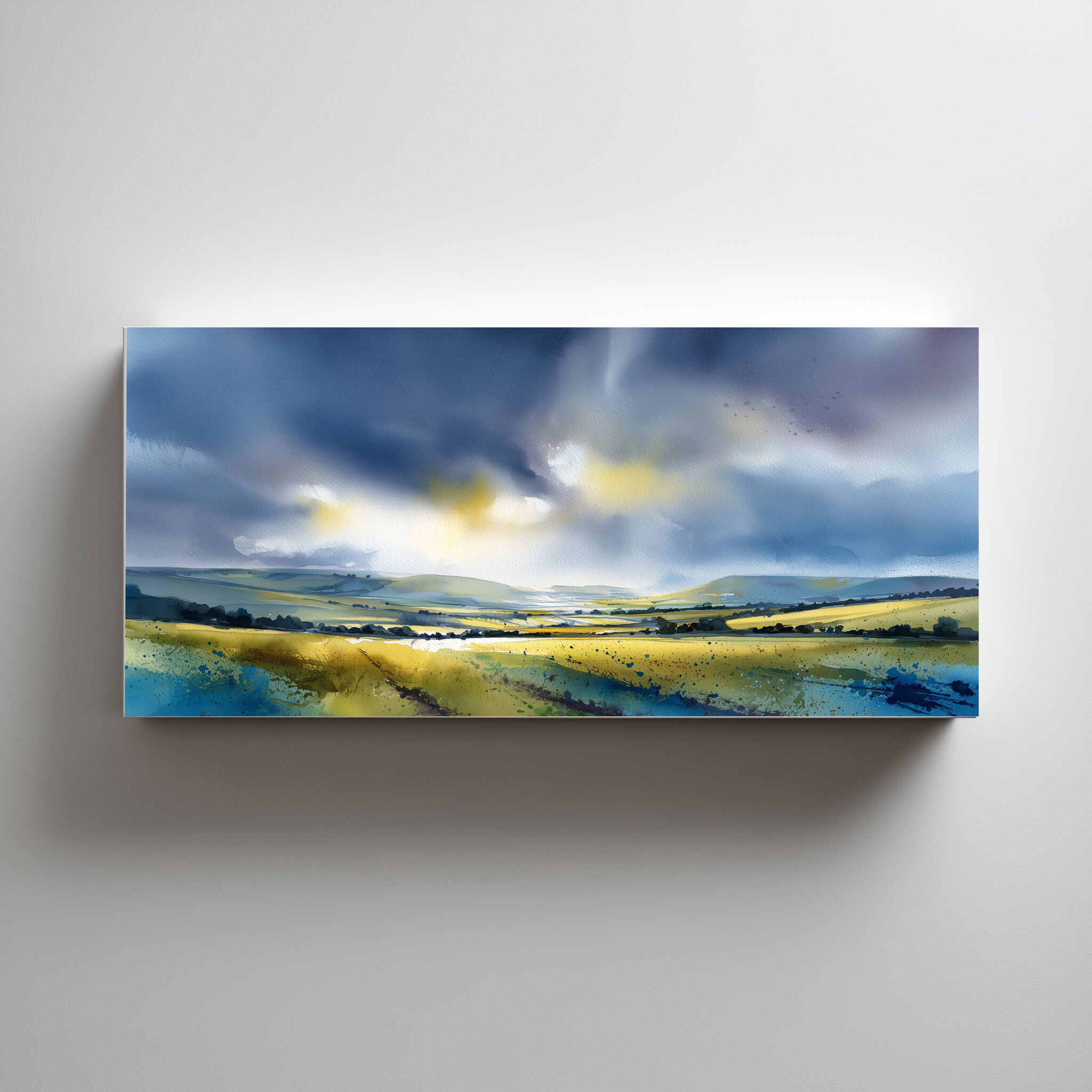 Firle Southdowns Impressionist Blue Green Living Room Wall Art | Abstract Landscape Home Decor - C