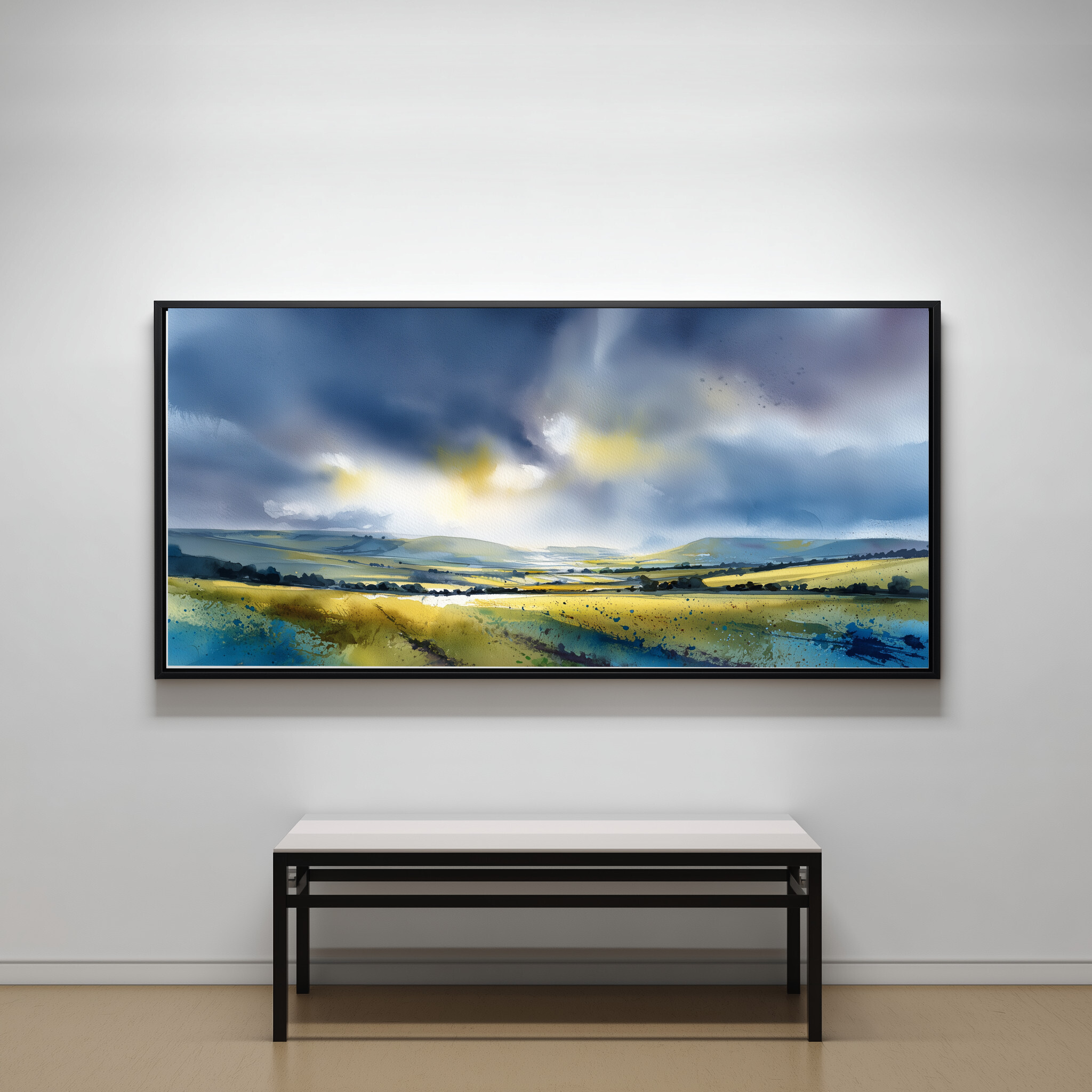 Firle Southdowns Impressionist Blue Green Living Room Wall Art | Abstract Landscape Home Decor - CBF