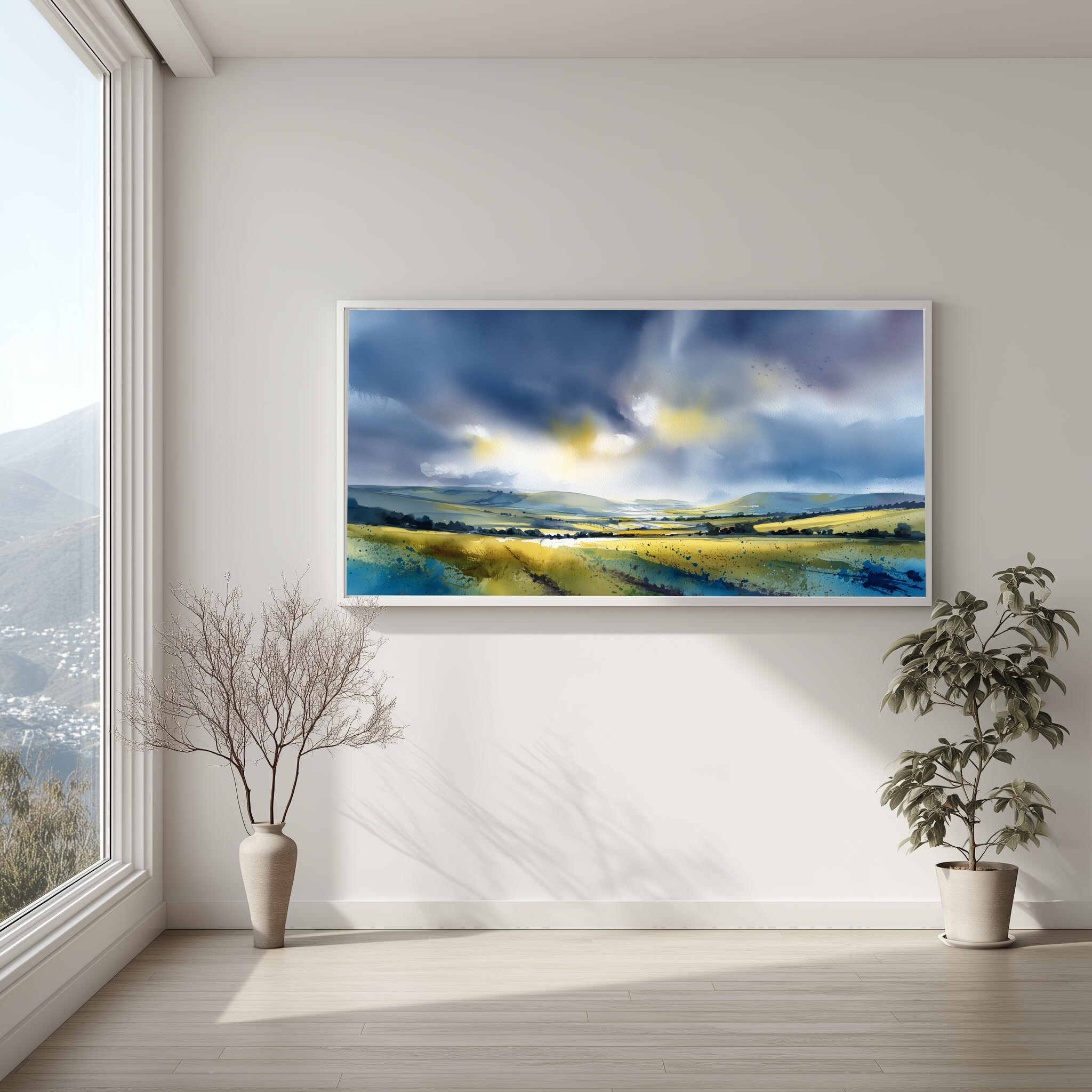 Firle Southdowns Impressionist Blue Green Living Room Wall Art | Abstract Landscape Home Decor -
