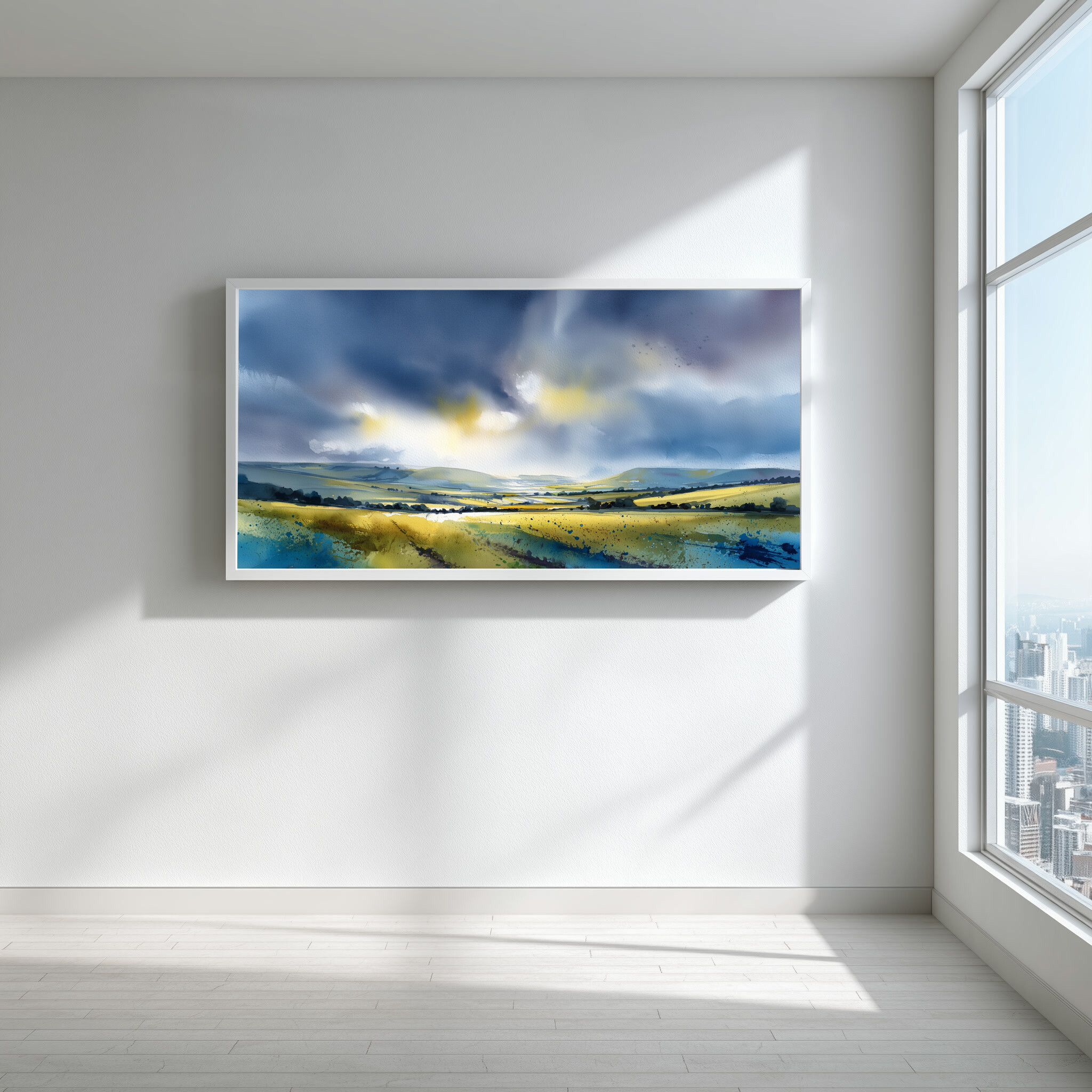 Firle Southdowns Impressionist Blue Green Living Room Wall Art | Abstract Landscape Home Decor -