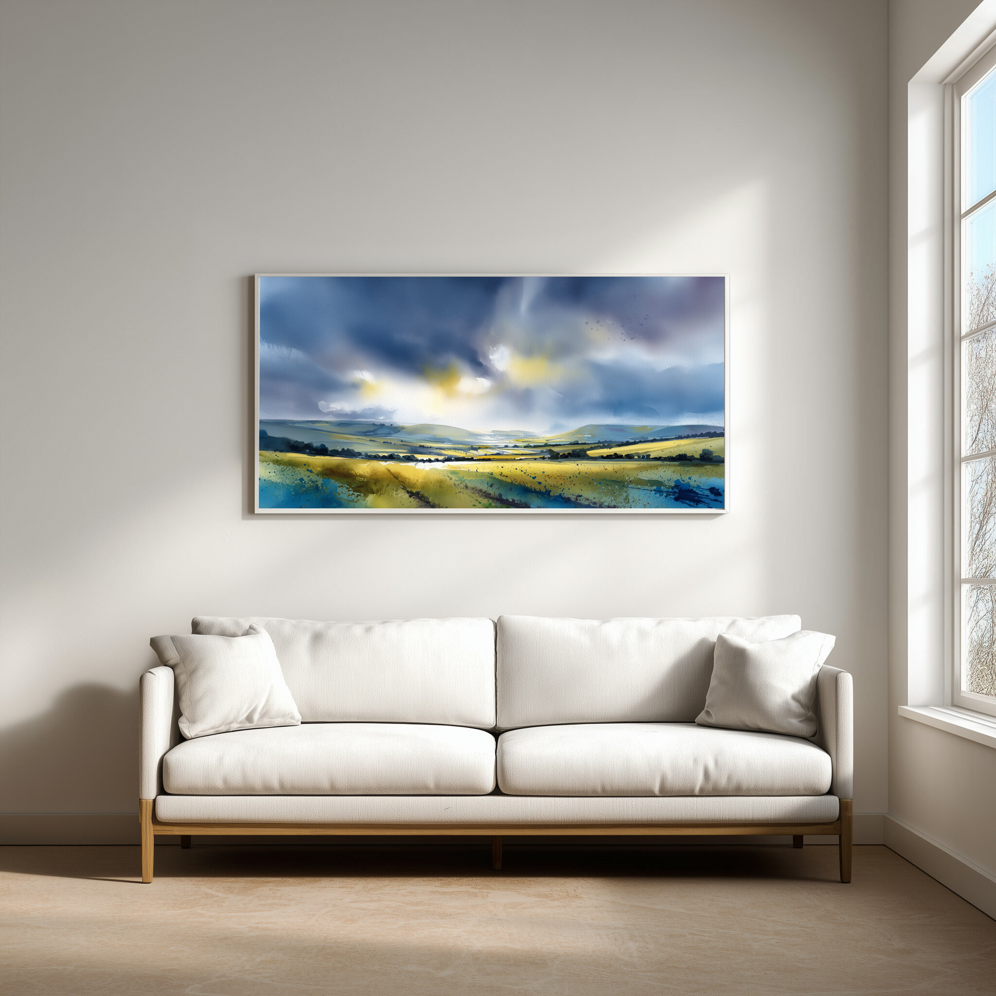 Firle Southdowns Impressionist Blue Green Living Room Wall Art | Abstract Landscape Home Decor -