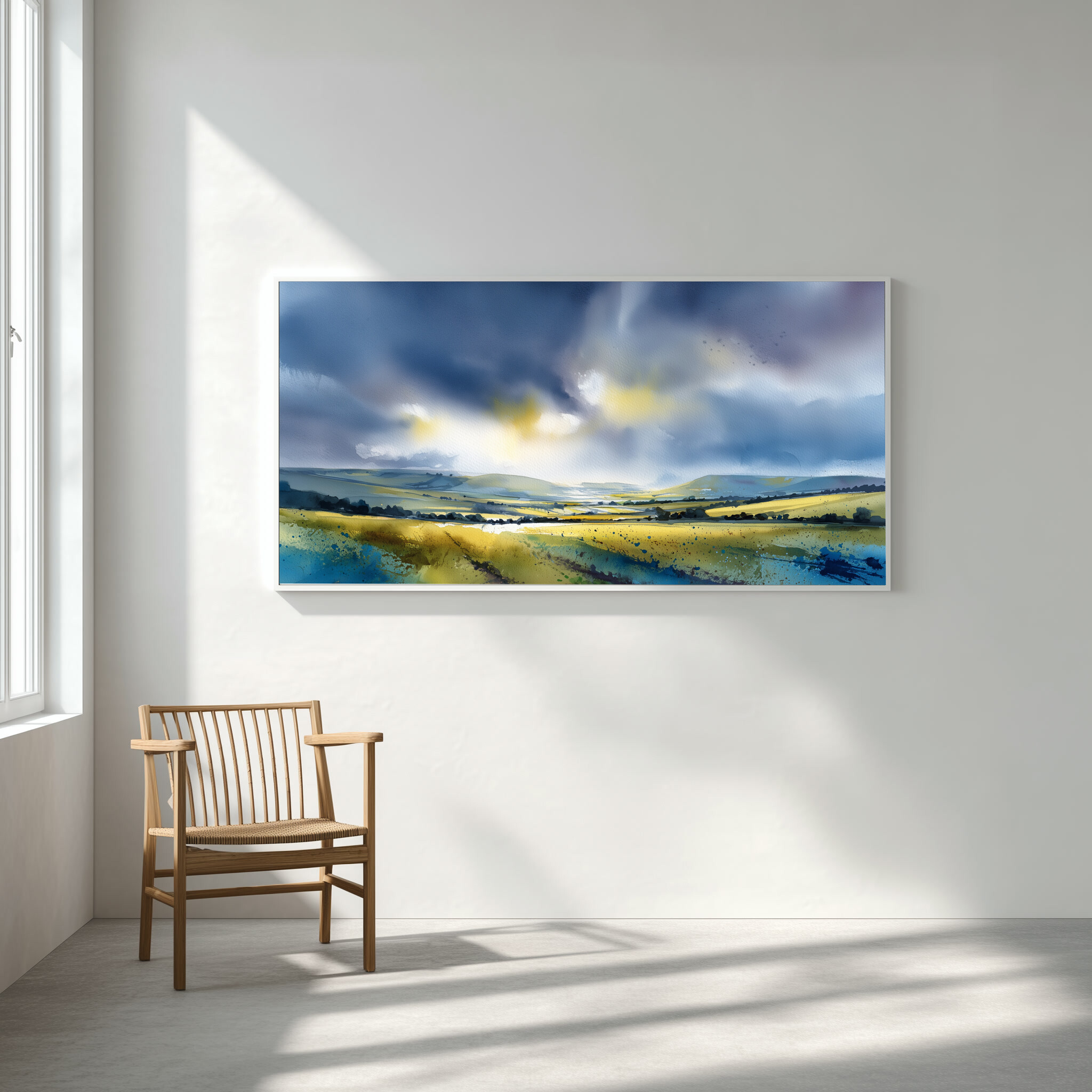 Firle Southdowns Impressionist Blue Green Living Room Wall Art | Abstract Landscape Home Decor -