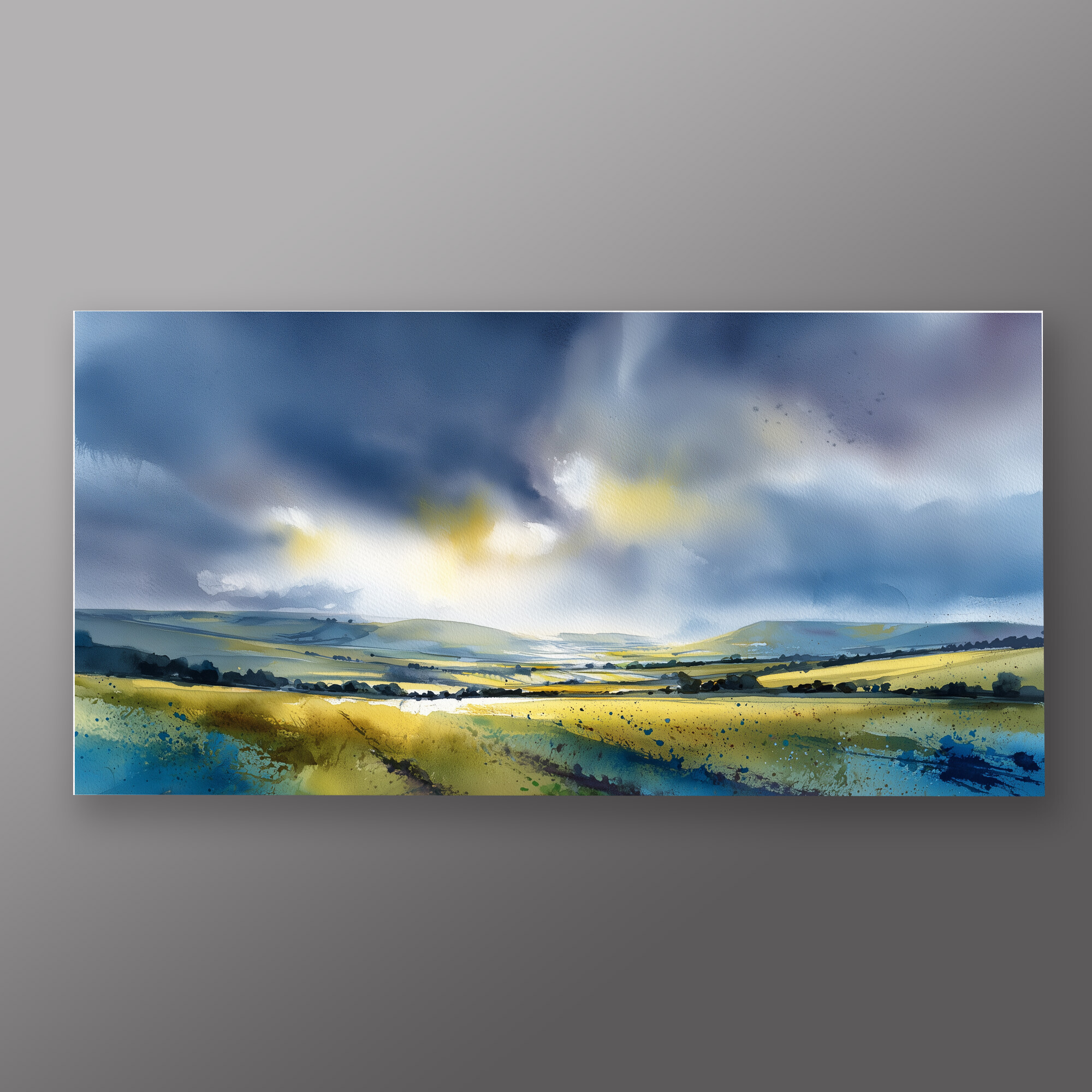 Firle Southdowns Impressionist Blue Green Living Room Wall Art | Abstract Landscape Home Decor - P