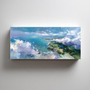 Cornwall Coastline Impressionist Blue Living Room Wall Art | Coastal Home Decor - C