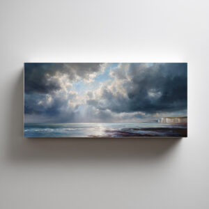 Birling Gap Sunlight Impressionist Blue Art for Living Room | Coastal Wall Art - C