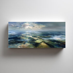 Sussex Aerial View Blue Tones Living Room Wall Art | Modern Landscape Home Decor - C