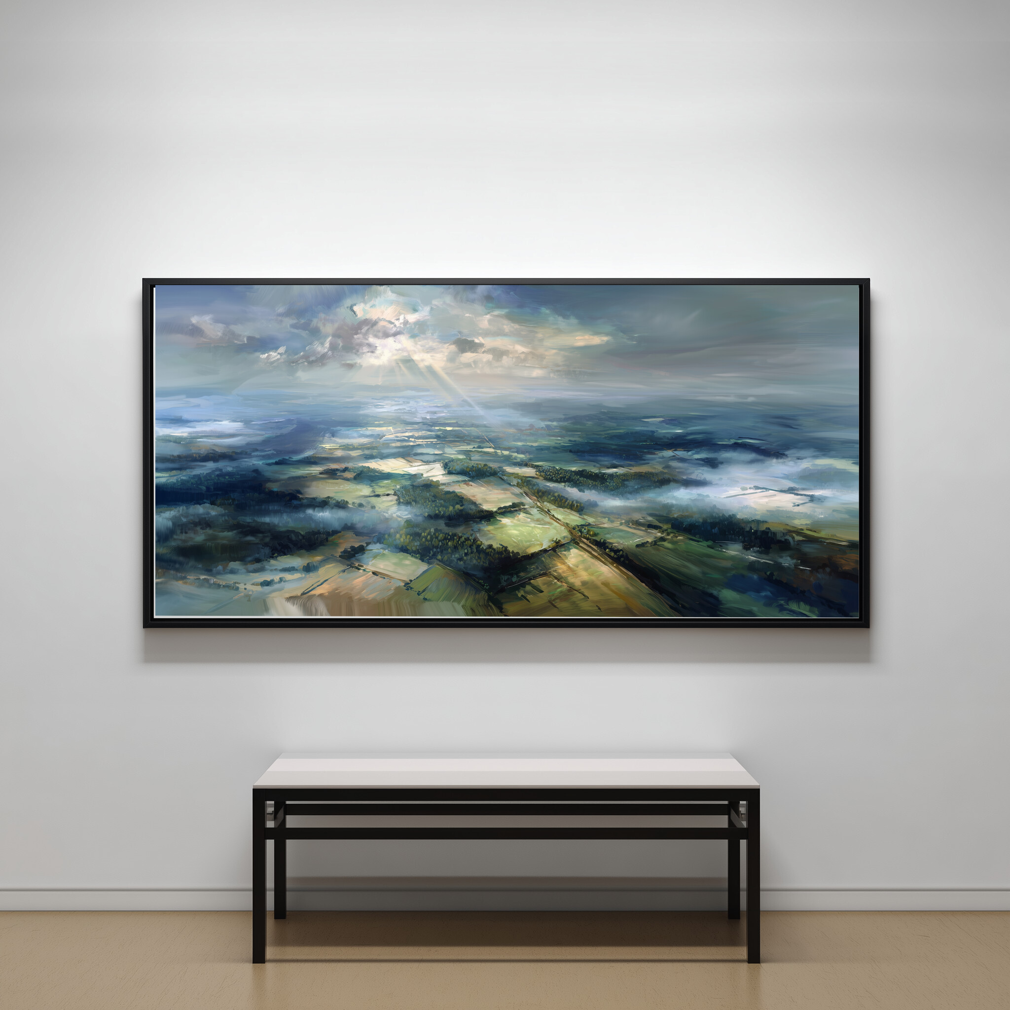 Sussex Aerial View Blue Tones Living Room Wall Art | Modern Landscape Home Decor - CBF