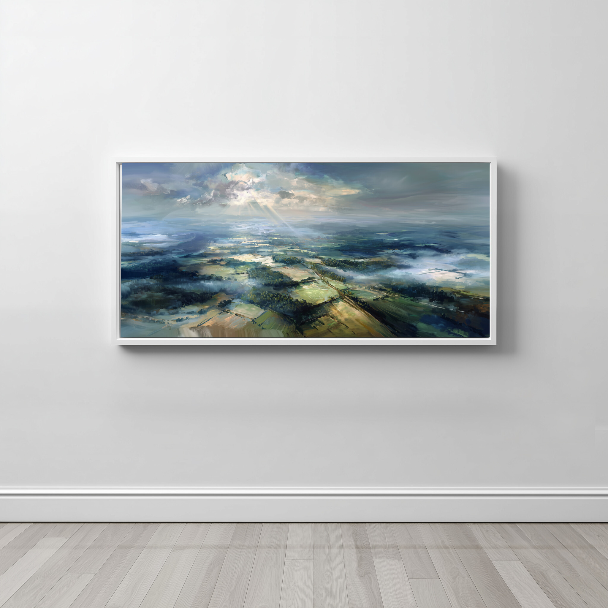 Sussex Aerial View Blue Tones Living Room Wall Art | Modern Landscape Home Decor - CWF