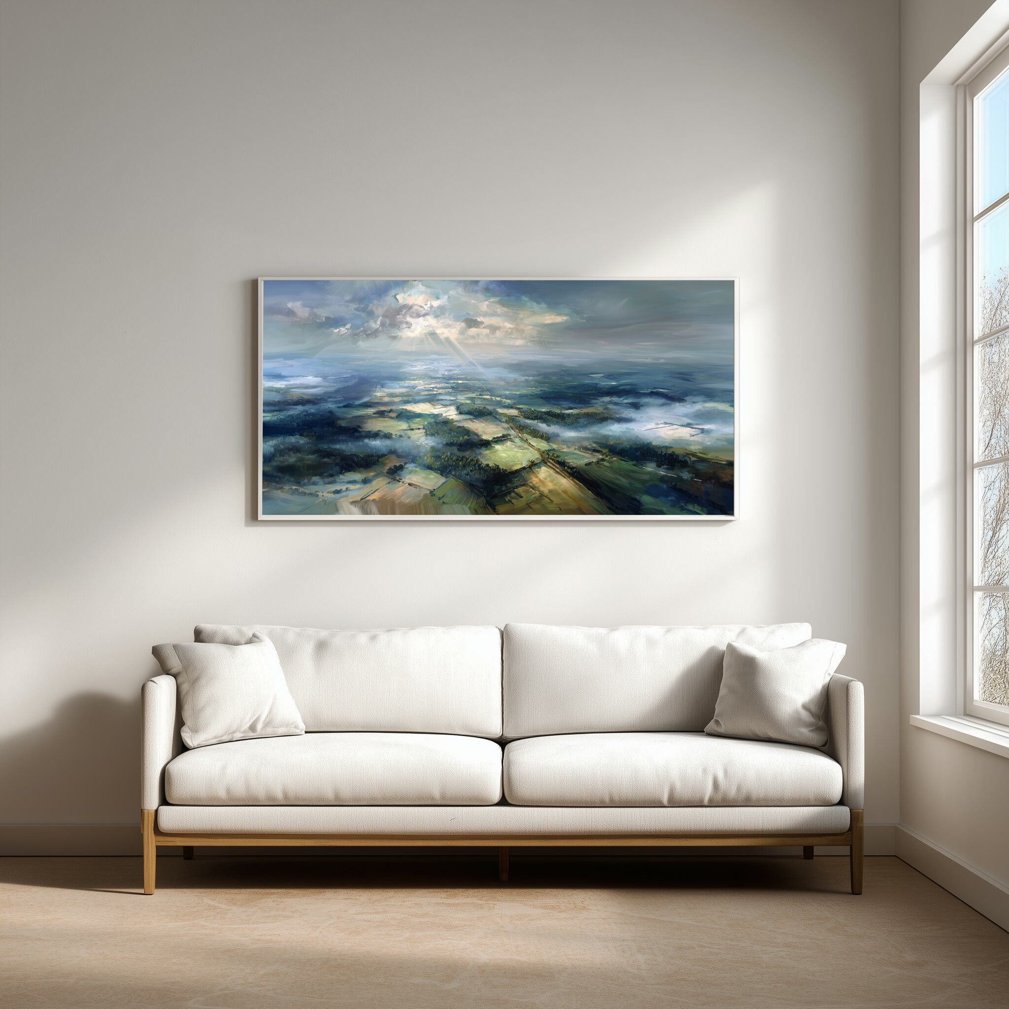 Sussex Aerial View Blue Tones Living Room Wall Art | Modern Landscape Home Decor -