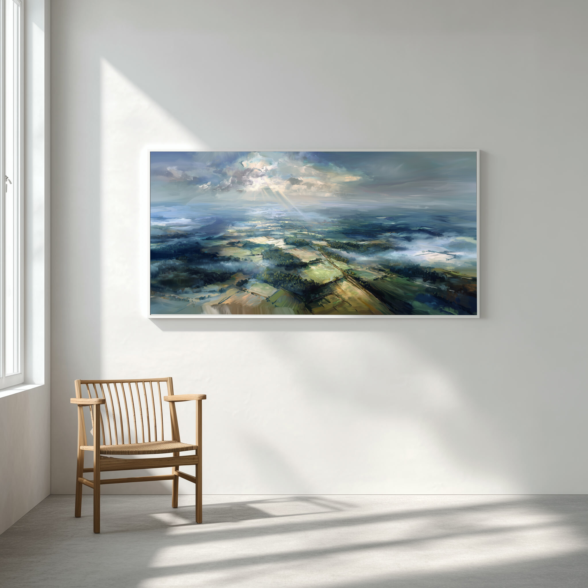 Sussex Aerial View Blue Tones Living Room Wall Art | Modern Landscape Home Decor -