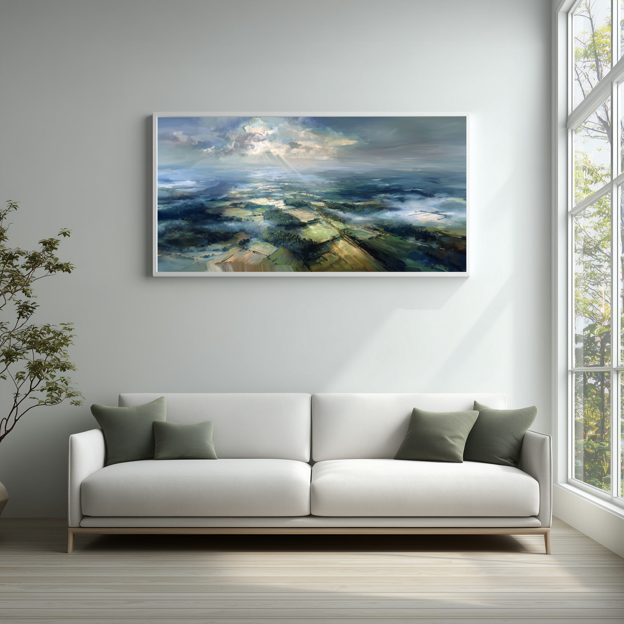 Sussex Aerial View Blue Tones Living Room Wall Art | Modern Landscape Home Decor - WFP