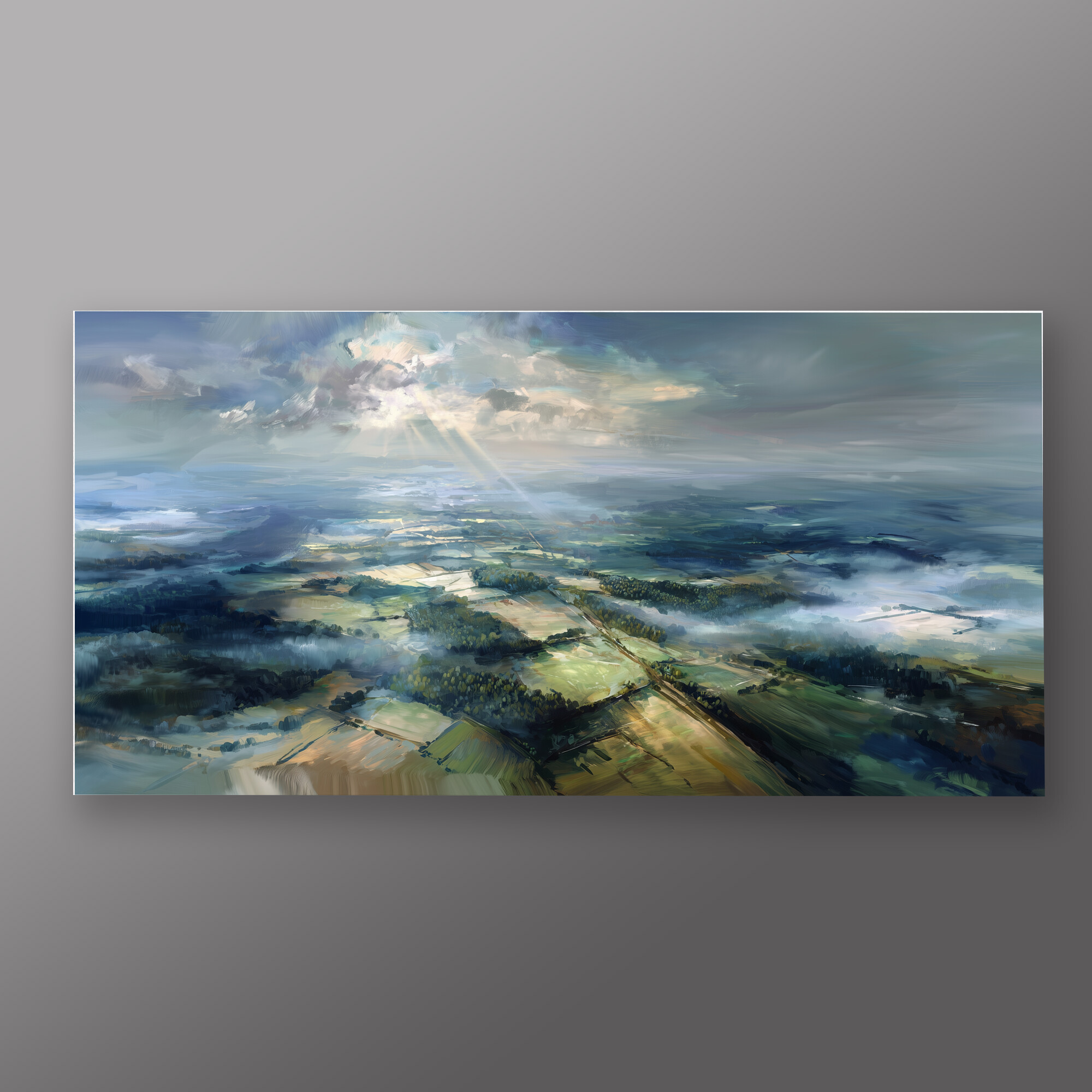 Sussex Aerial View Blue Tones Living Room Wall Art | Modern Landscape Home Decor - P