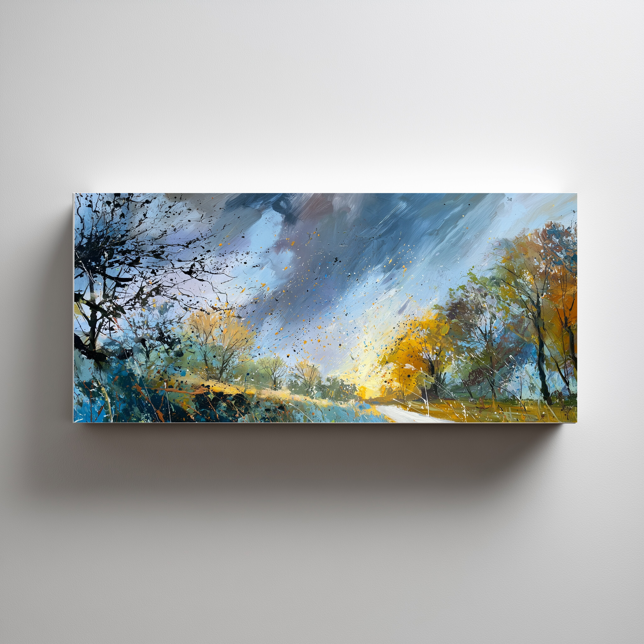 Sussex Wind and Rain Abstract Blue Living Room Wall Art | Sophisticated Home Decor - C