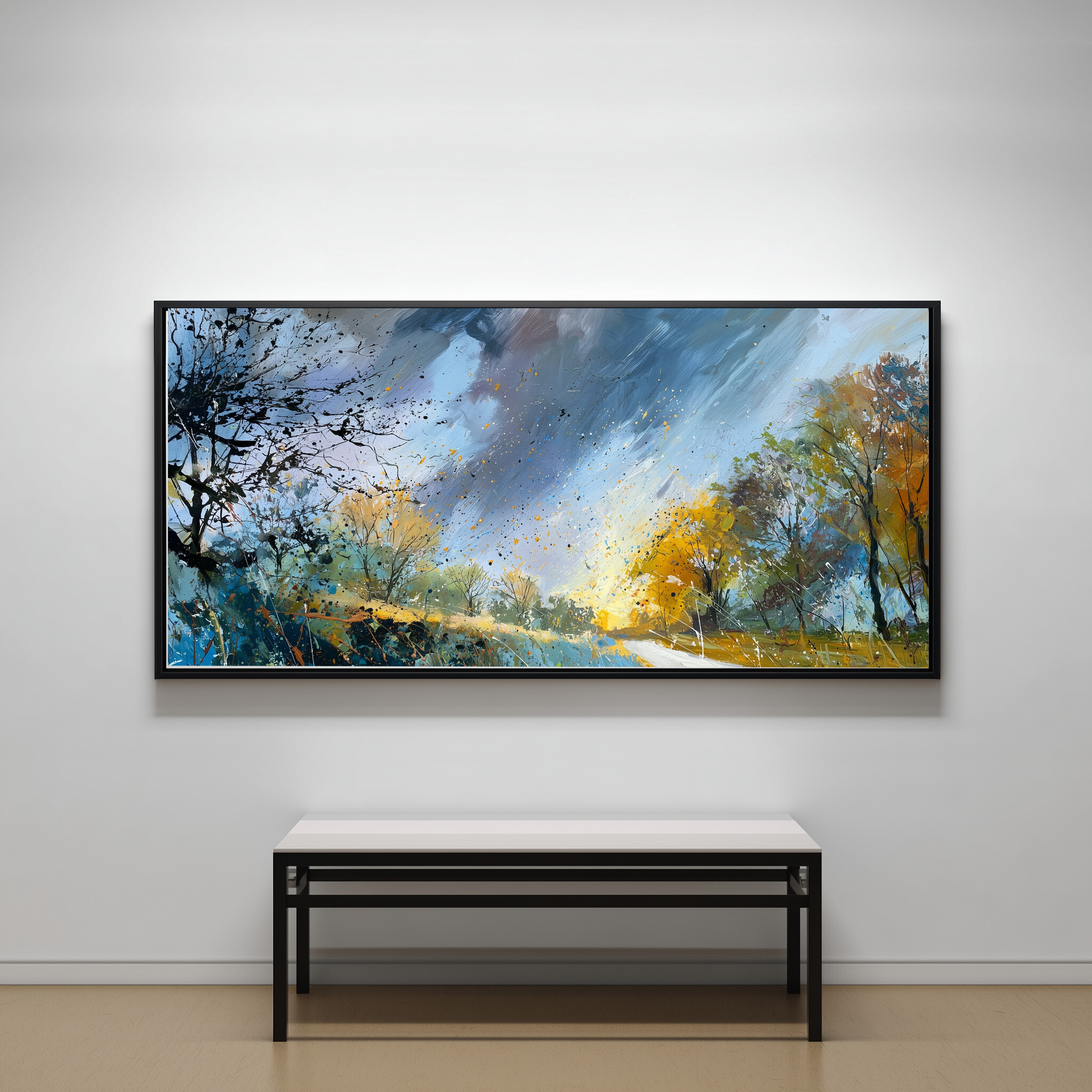 Sussex Wind and Rain Abstract Blue Living Room Wall Art | Sophisticated Home Decor - CBF